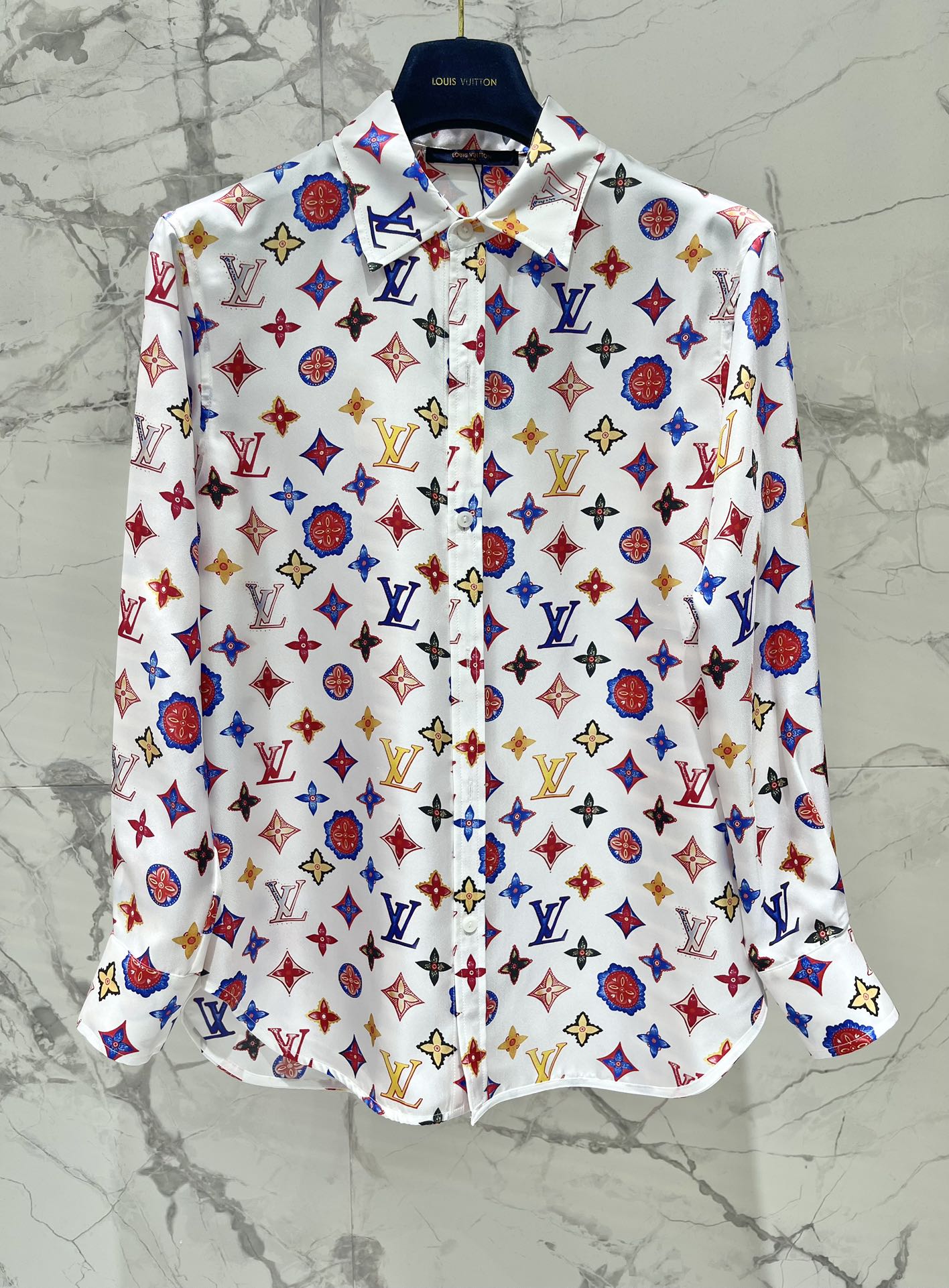 Monogram Silk Button-Down Shirt