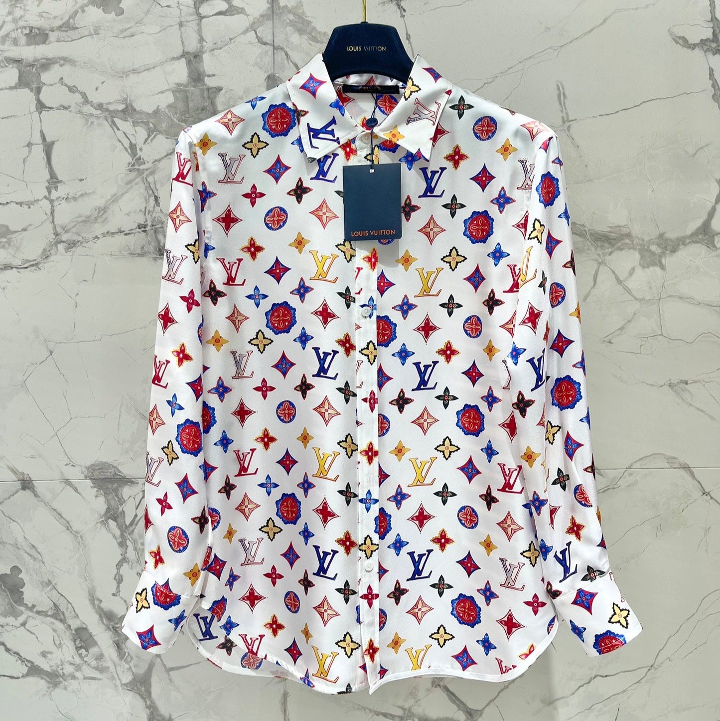 Monogram Silk Button-Down Shirt