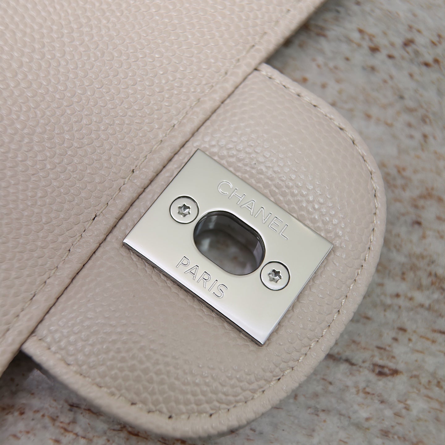 Ivory Caviar Leather Medium Flap Bag - Level X
