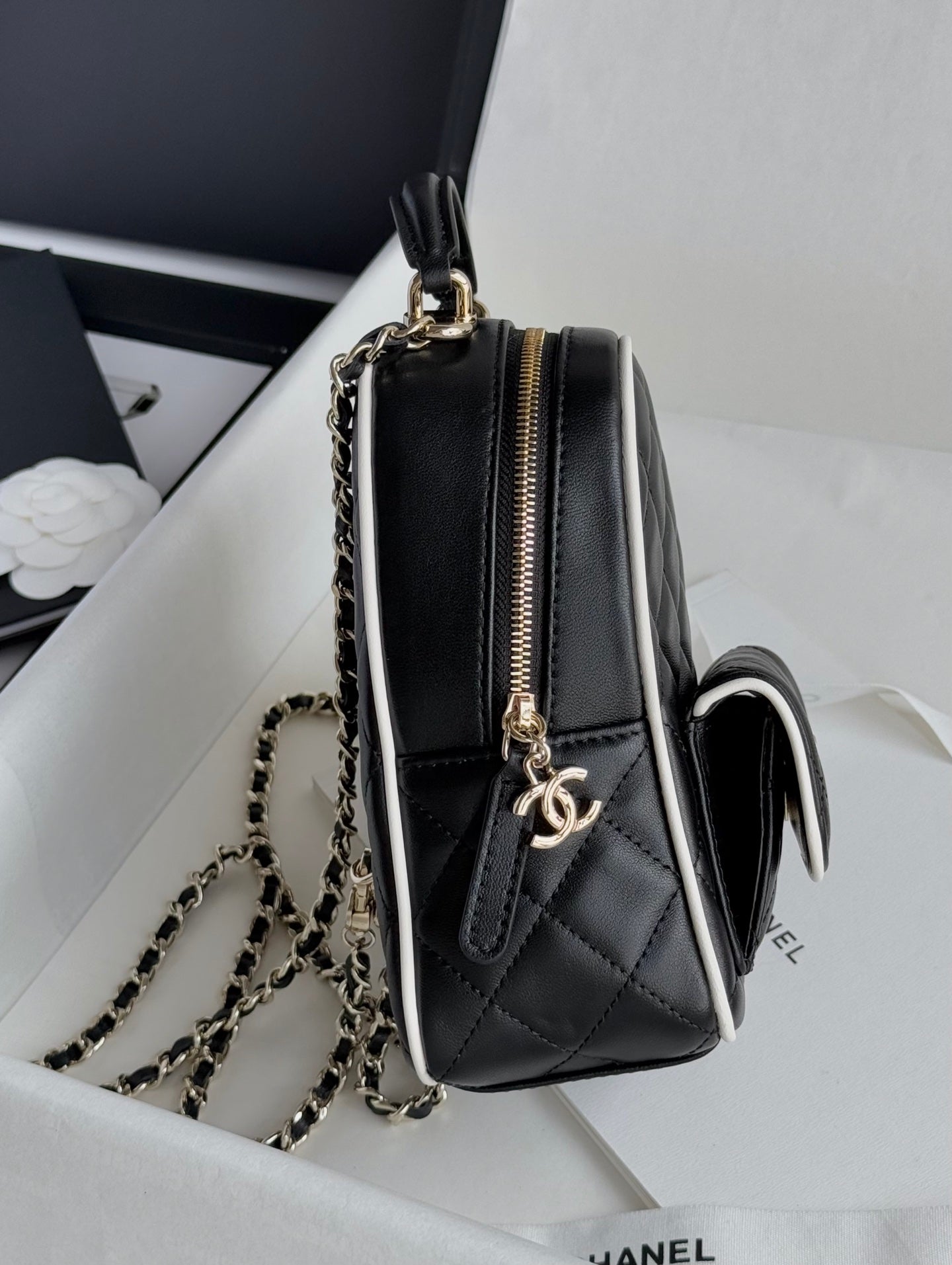 Black & White Lambskin Leather Mini Backpack - Level 5