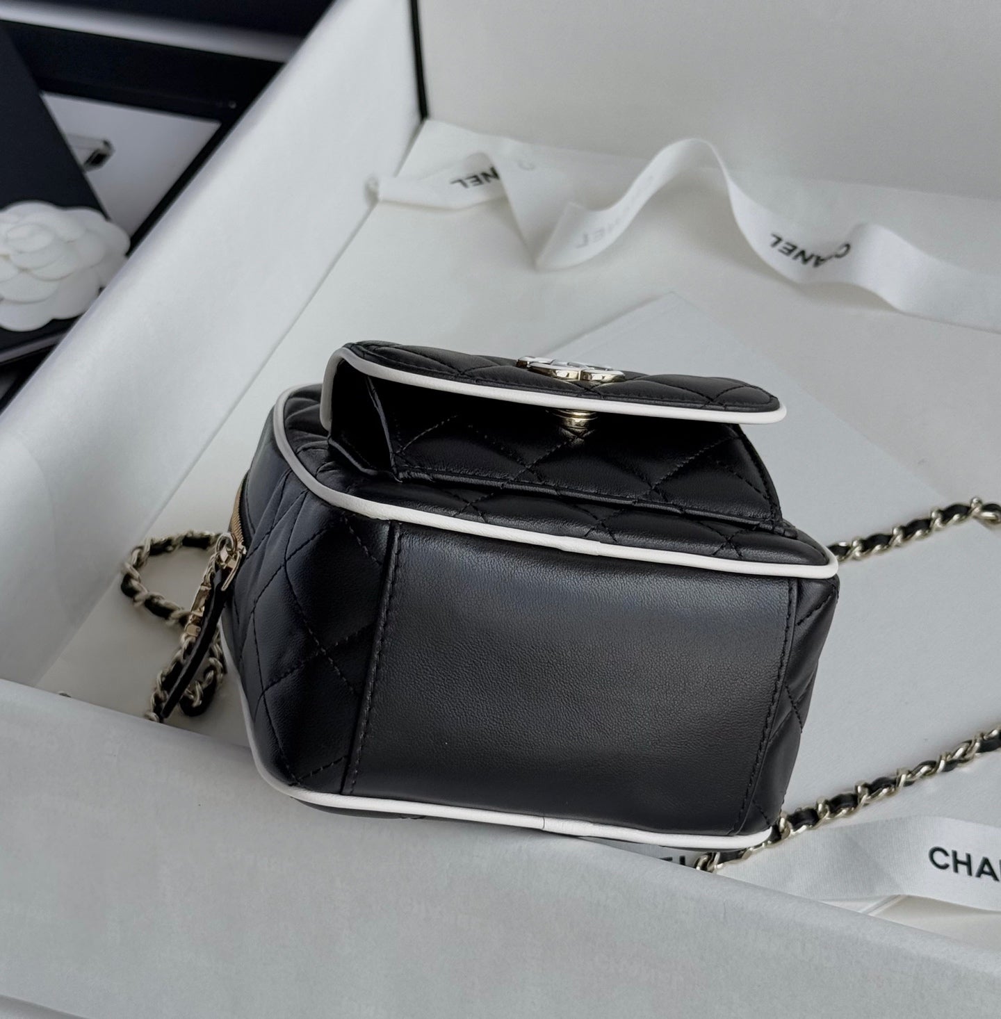 Black & White Lambskin Leather Mini Backpack - Level 5