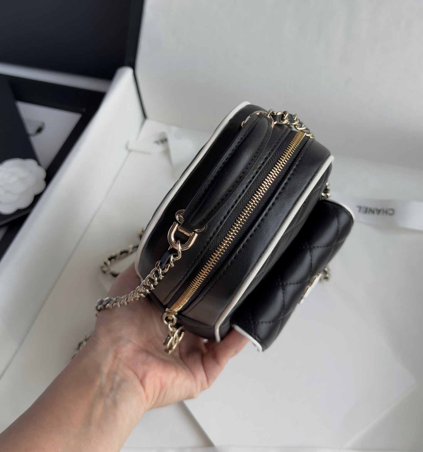 Black & White Lambskin Leather Mini Backpack - Level 5