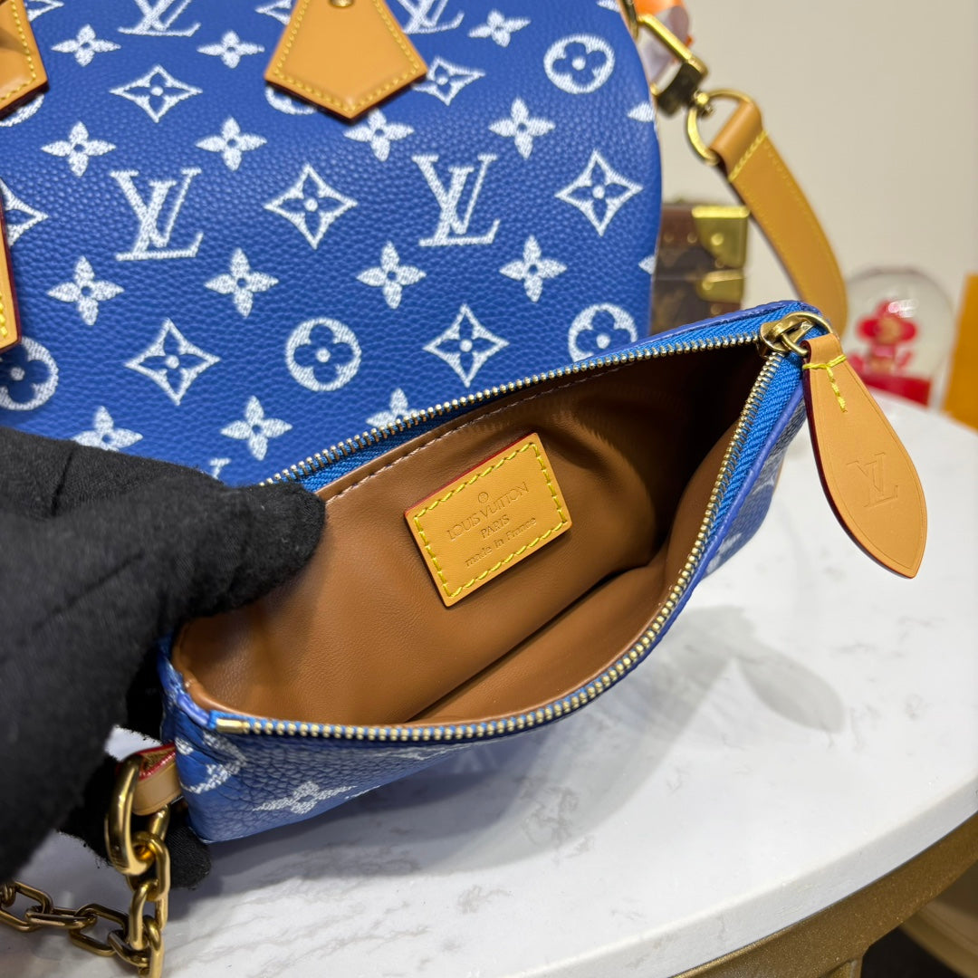P9 Speedy 30 Bandouliere Navy Blue Leather - Level 5