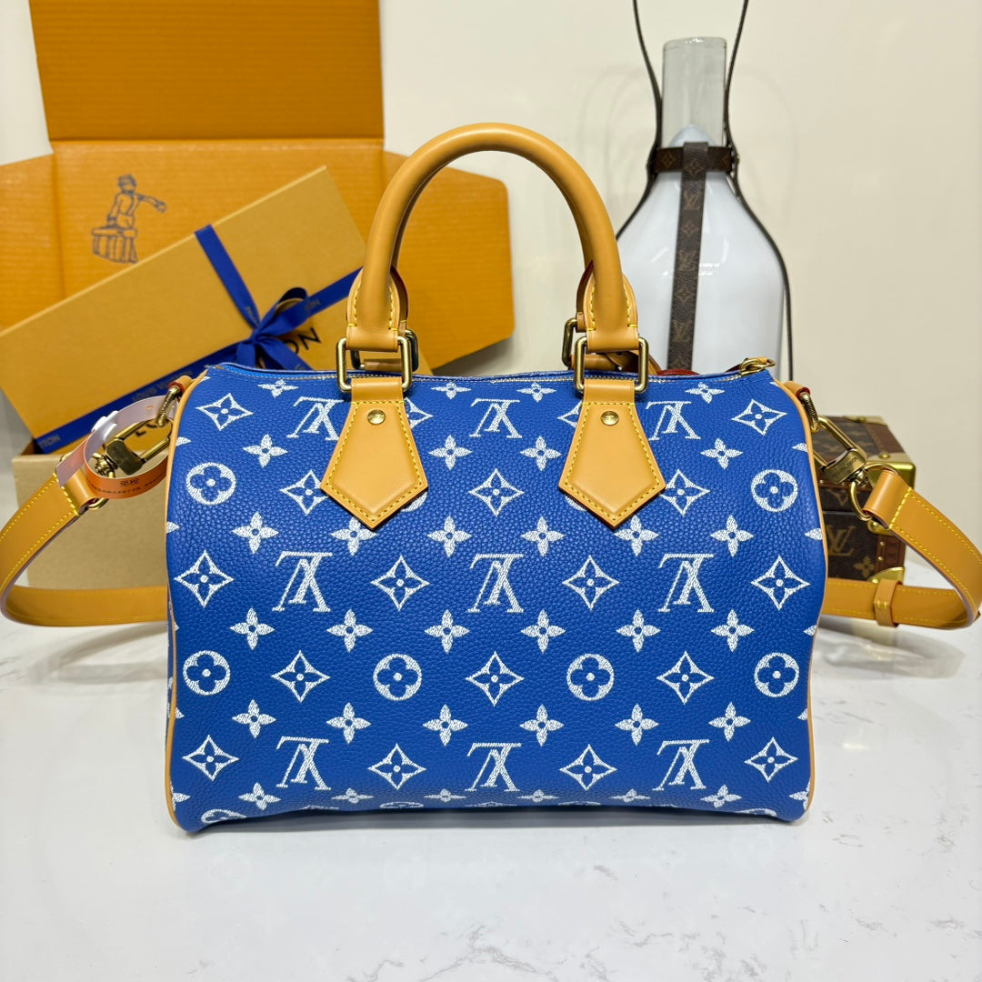 P9 Speedy 30 Bandouliere Navy Blue Leather - Level 5