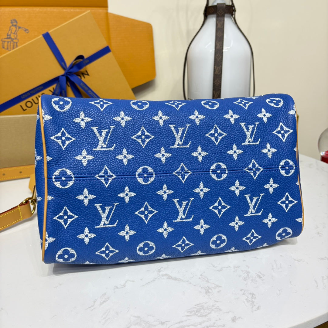 P9 Speedy 30 Bandouliere Navy Blue Leather - Level 5