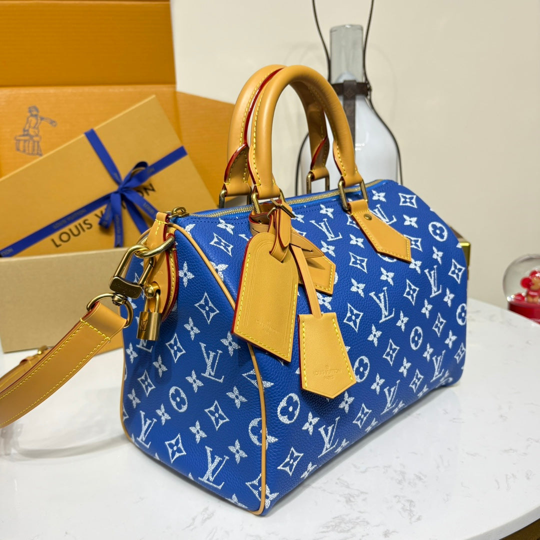 P9 Speedy 30 Bandouliere Navy Blue Leather - Level 5