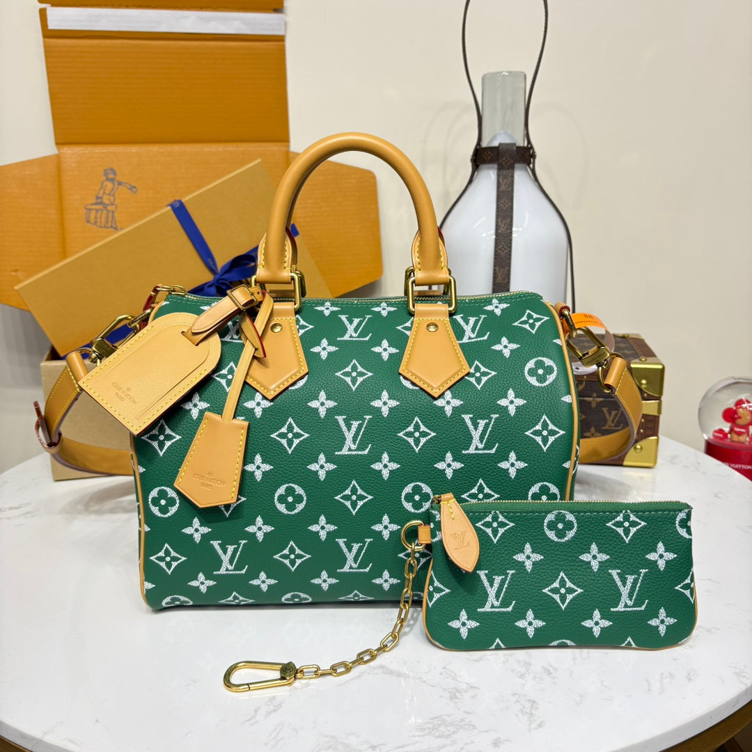 P9 Speedy 30 Bandouliere Green Leather - Level 5