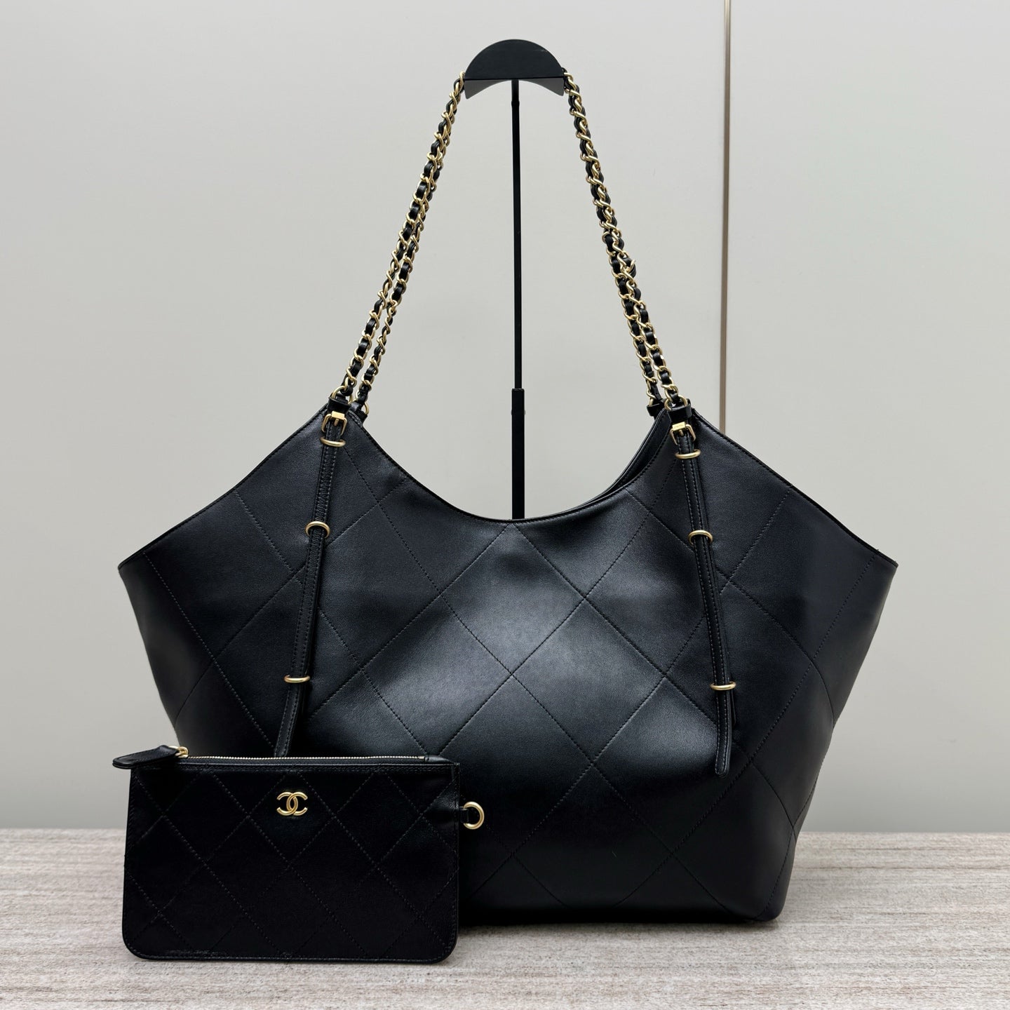 Black Leather Maxi Shopping Tote Bag - Level X