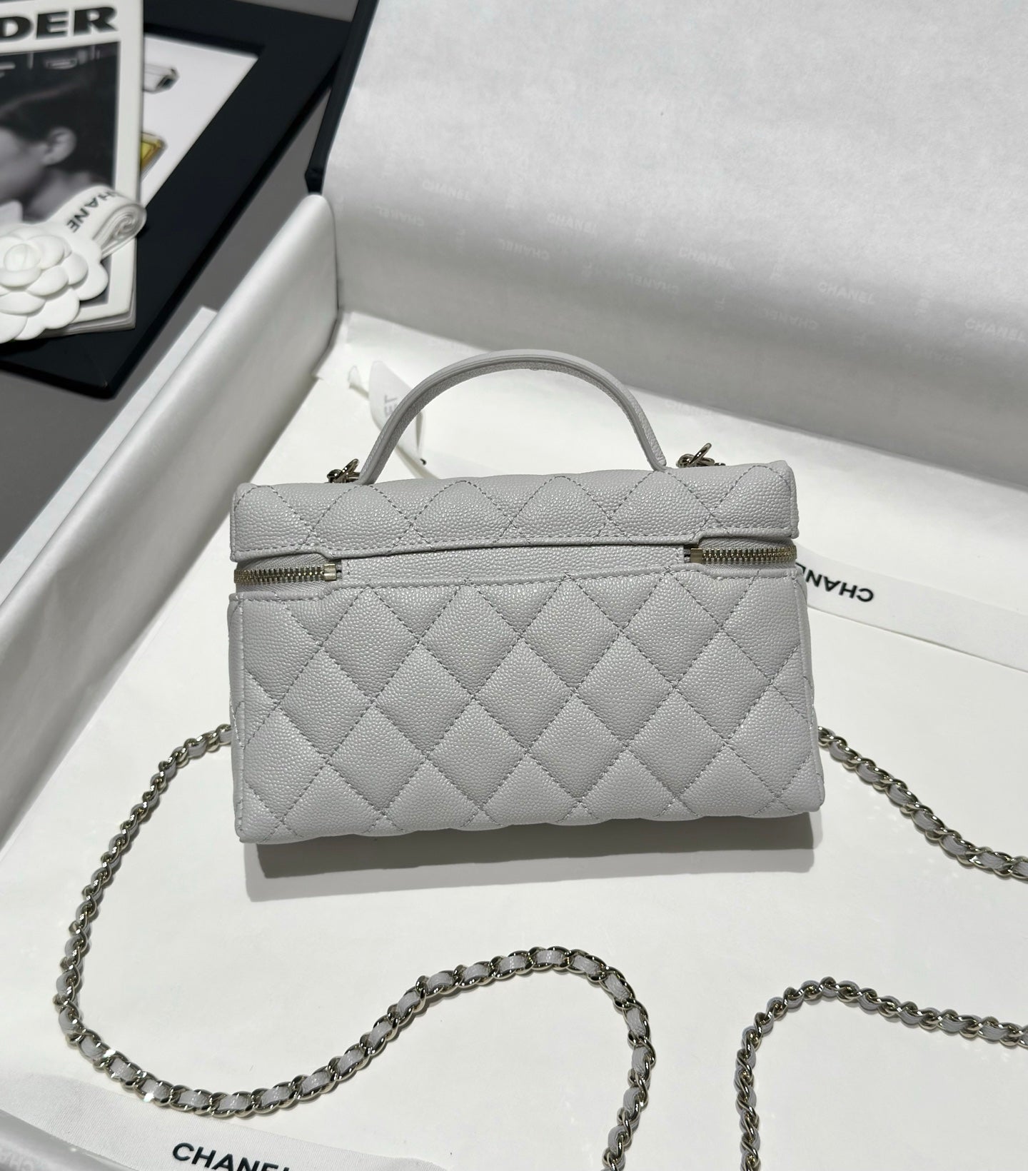 Light Grey Caviar Leather Top Handle Vanity Bag - Level 5