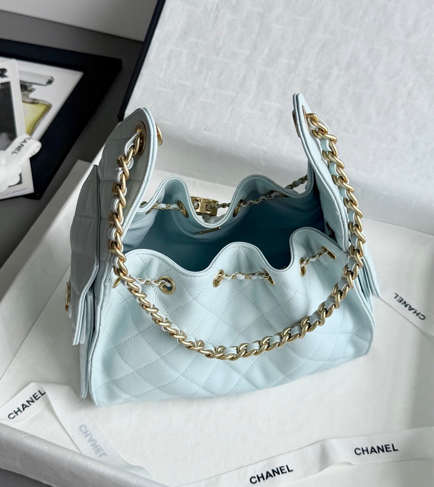 25 Hobo Bag Light Blue Caviar Leather - Level 5