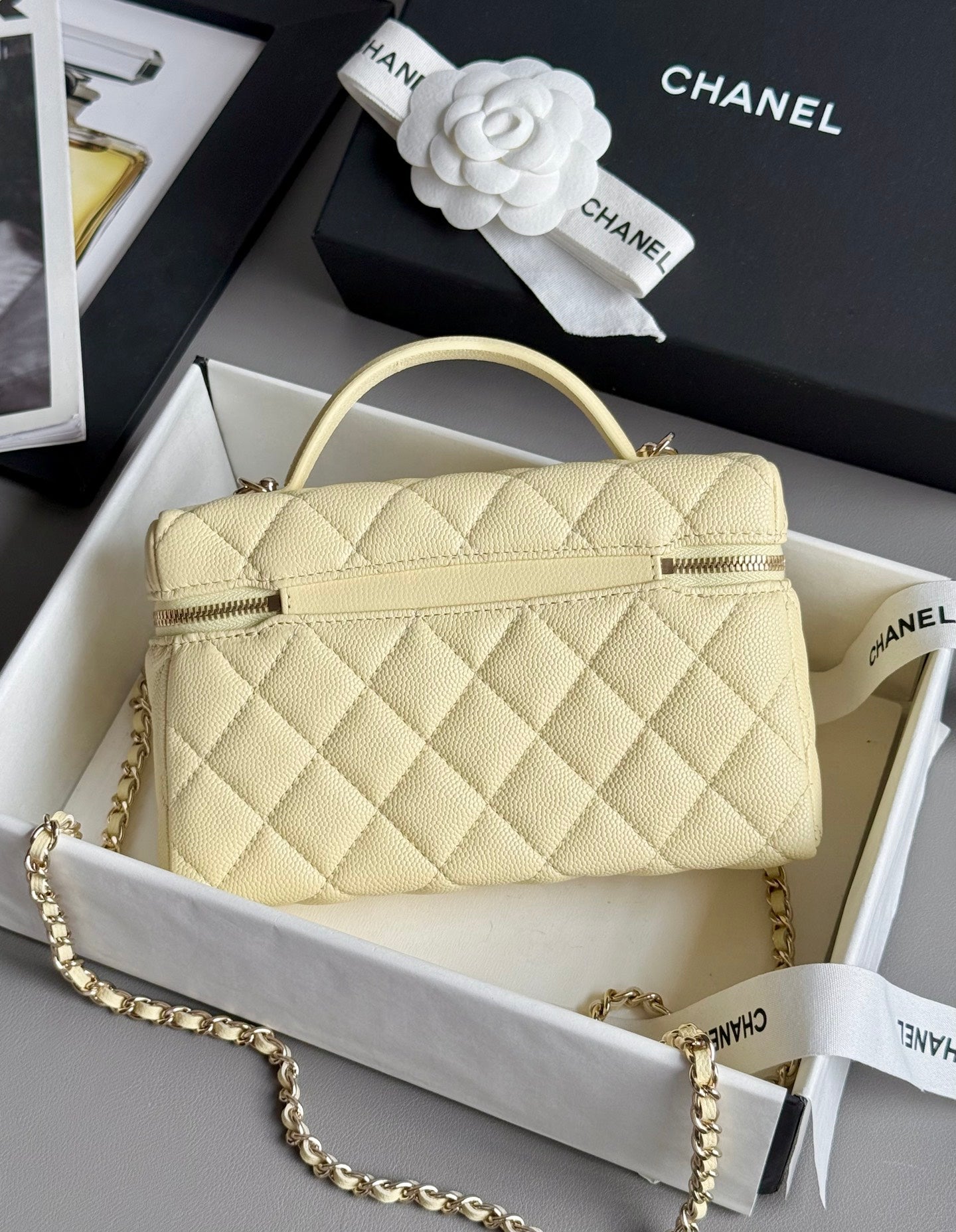 Yellow Caviar Leather Top Handle Vanity Bag - Level 5