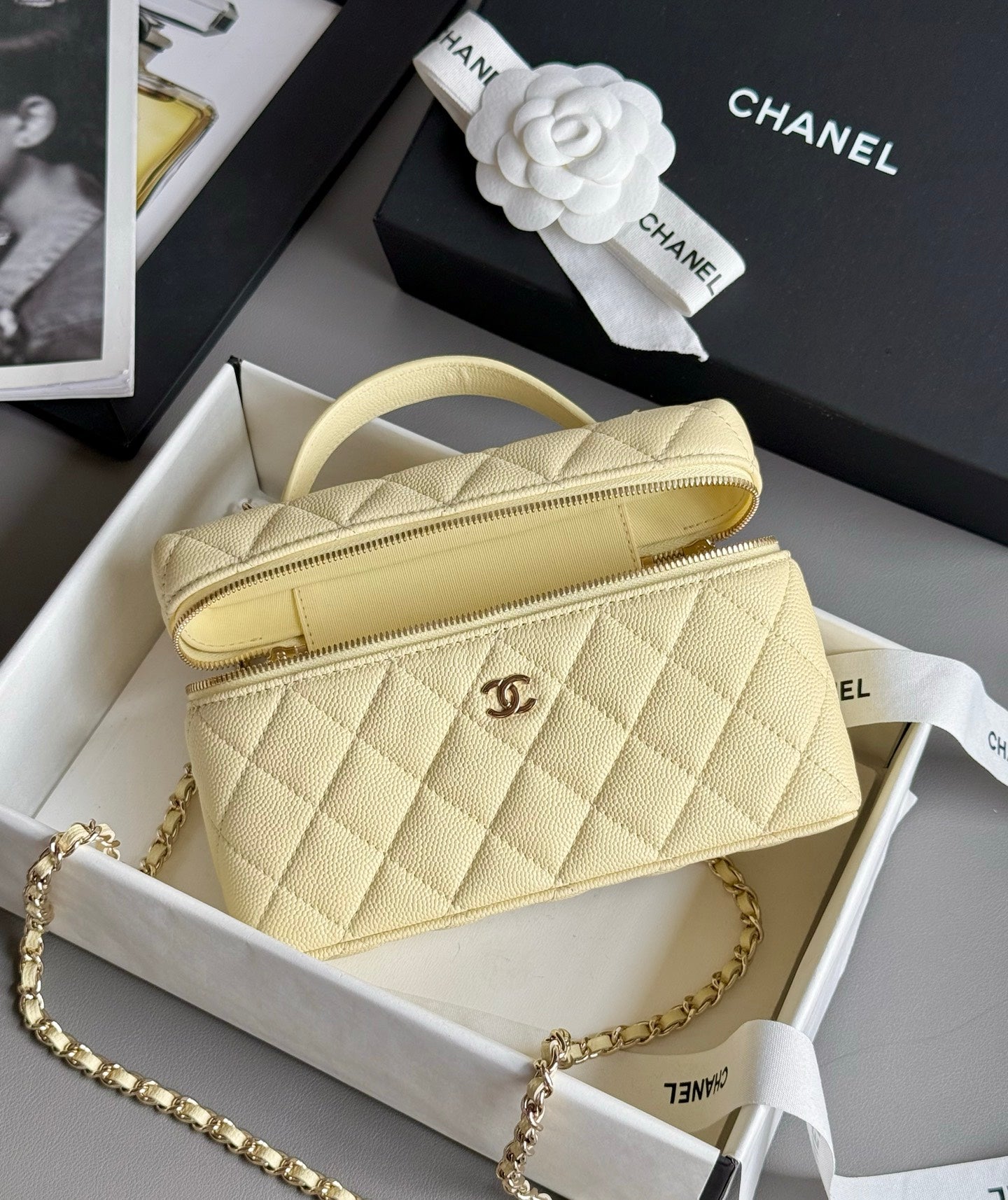 Yellow Caviar Leather Top Handle Vanity Bag - Level 5