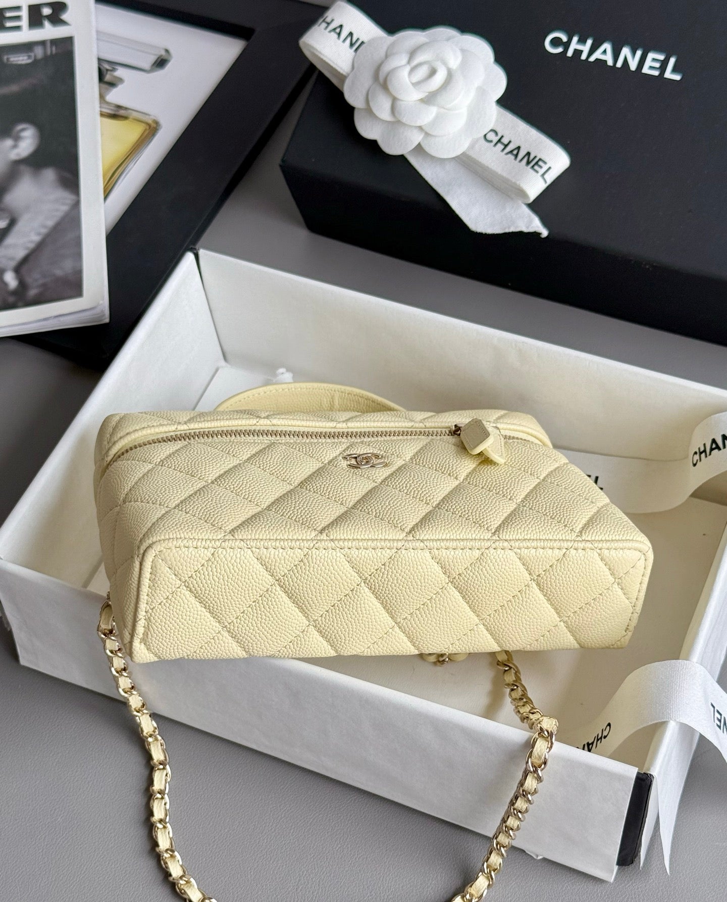 Yellow Caviar Leather Top Handle Vanity Bag - Level 5