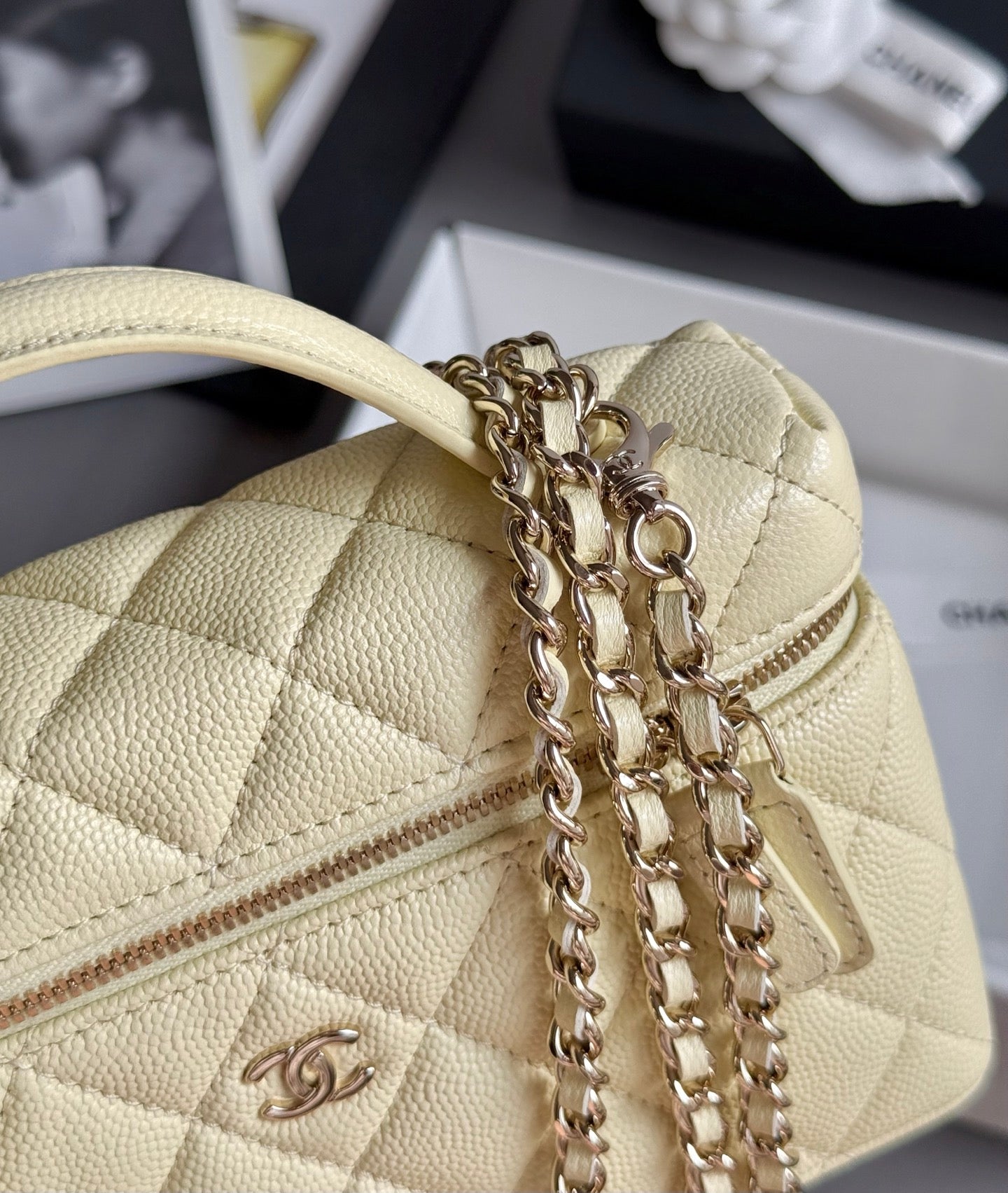 Yellow Caviar Leather Top Handle Vanity Bag - Level 5