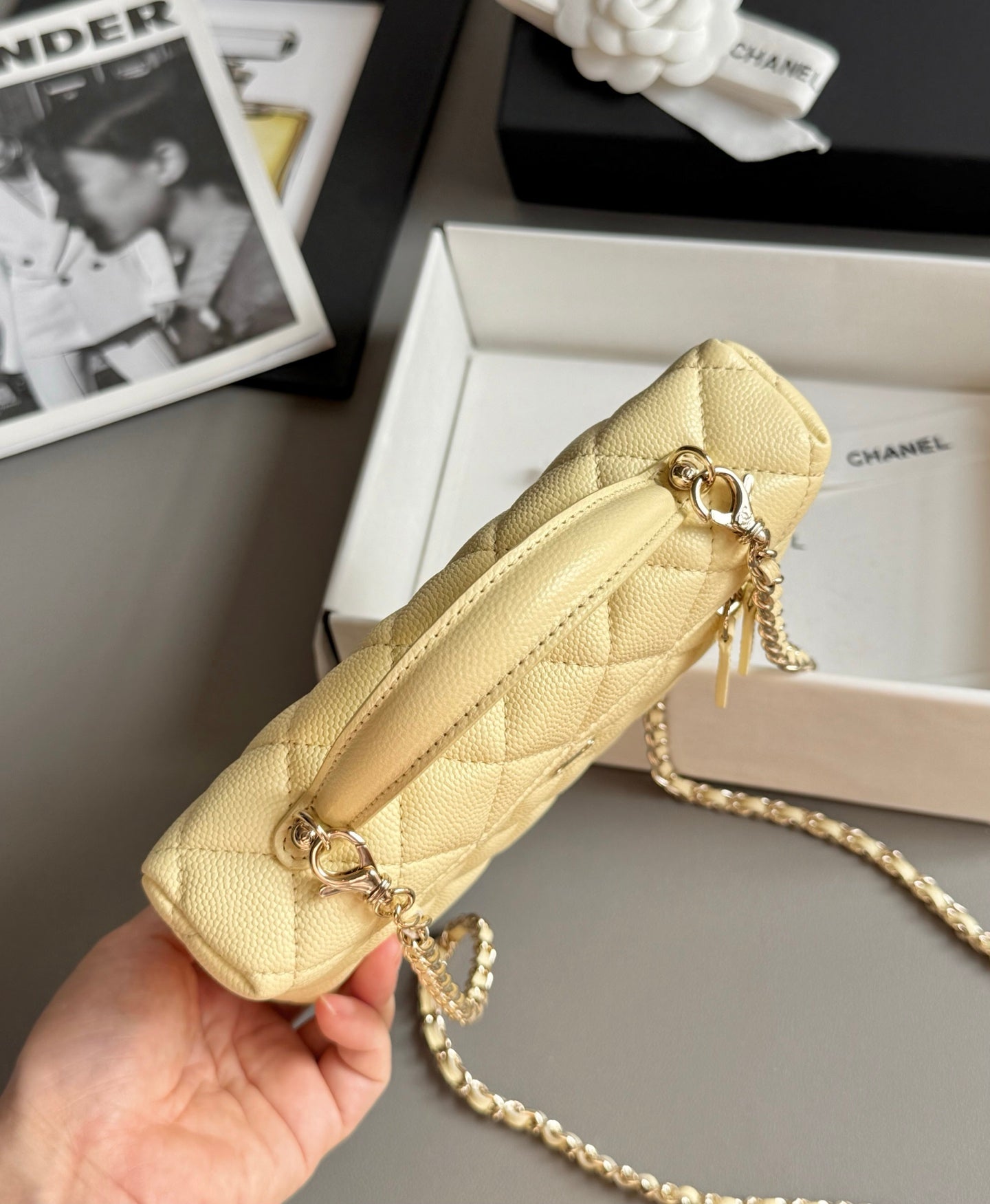 Yellow Caviar Leather Top Handle Vanity Bag - Level 5