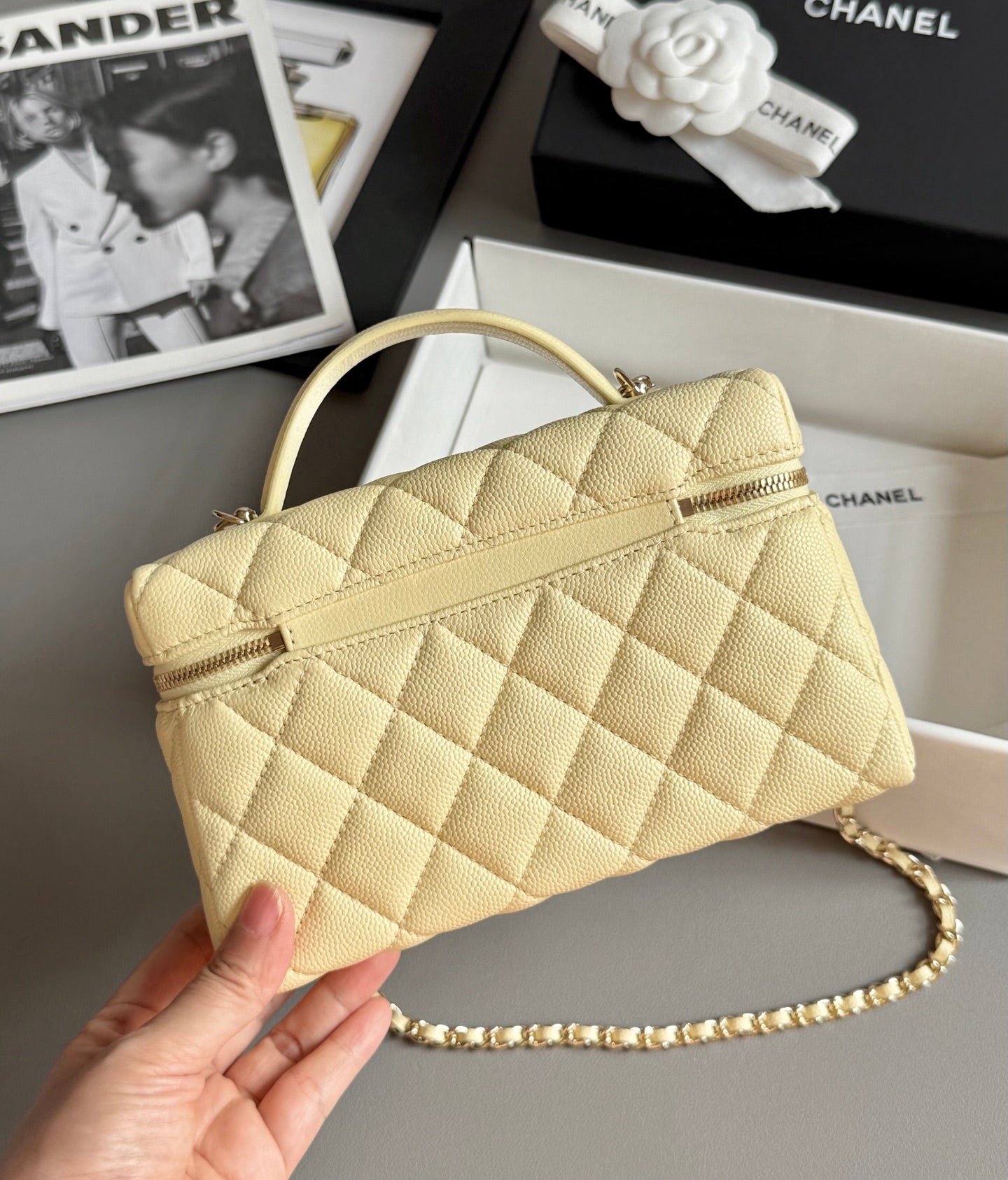 Yellow Caviar Leather Top Handle Vanity Bag - Level 5