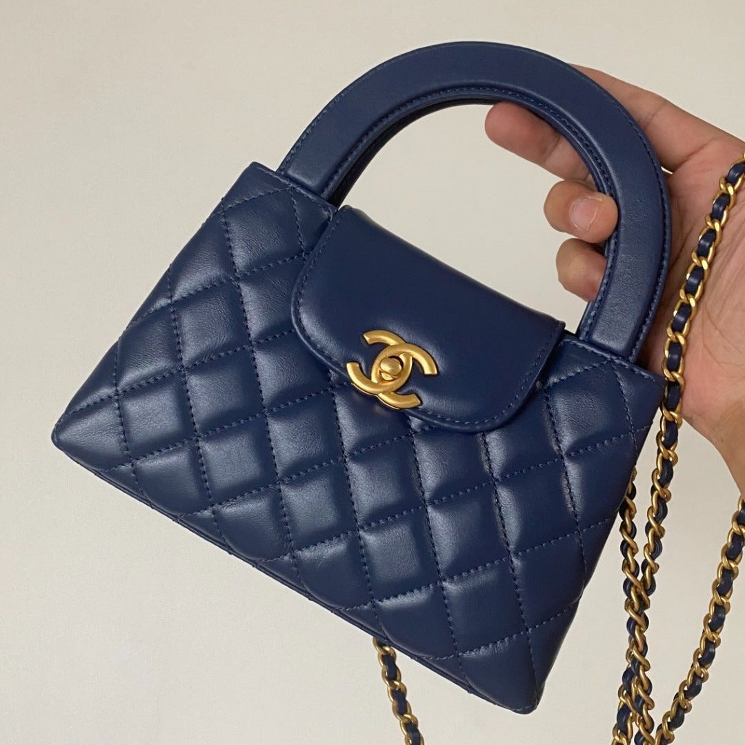 Kelly Bag Navy Blue Lambskin Leather - Level 5