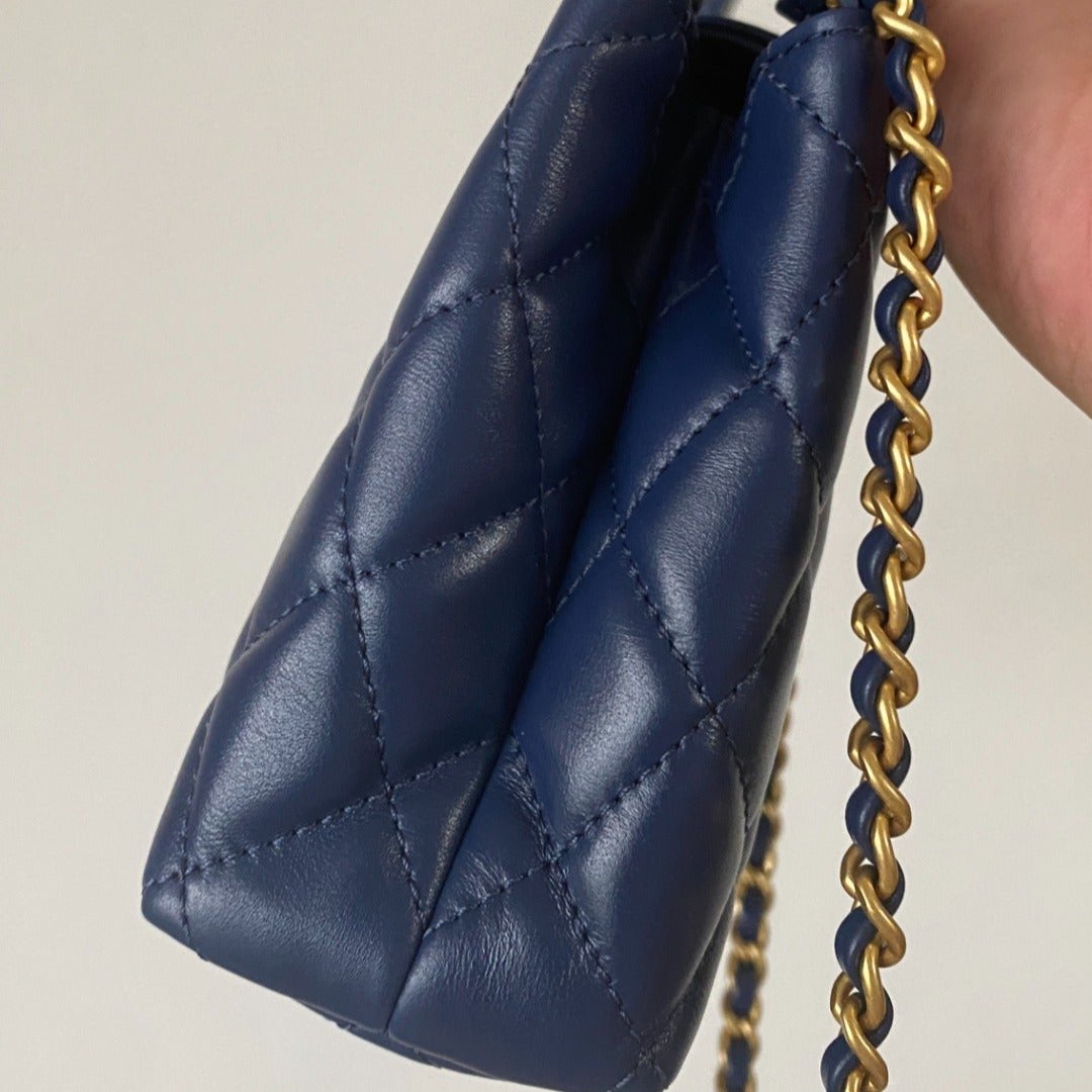 Kelly Bag Navy Blue Lambskin Leather - Level 5