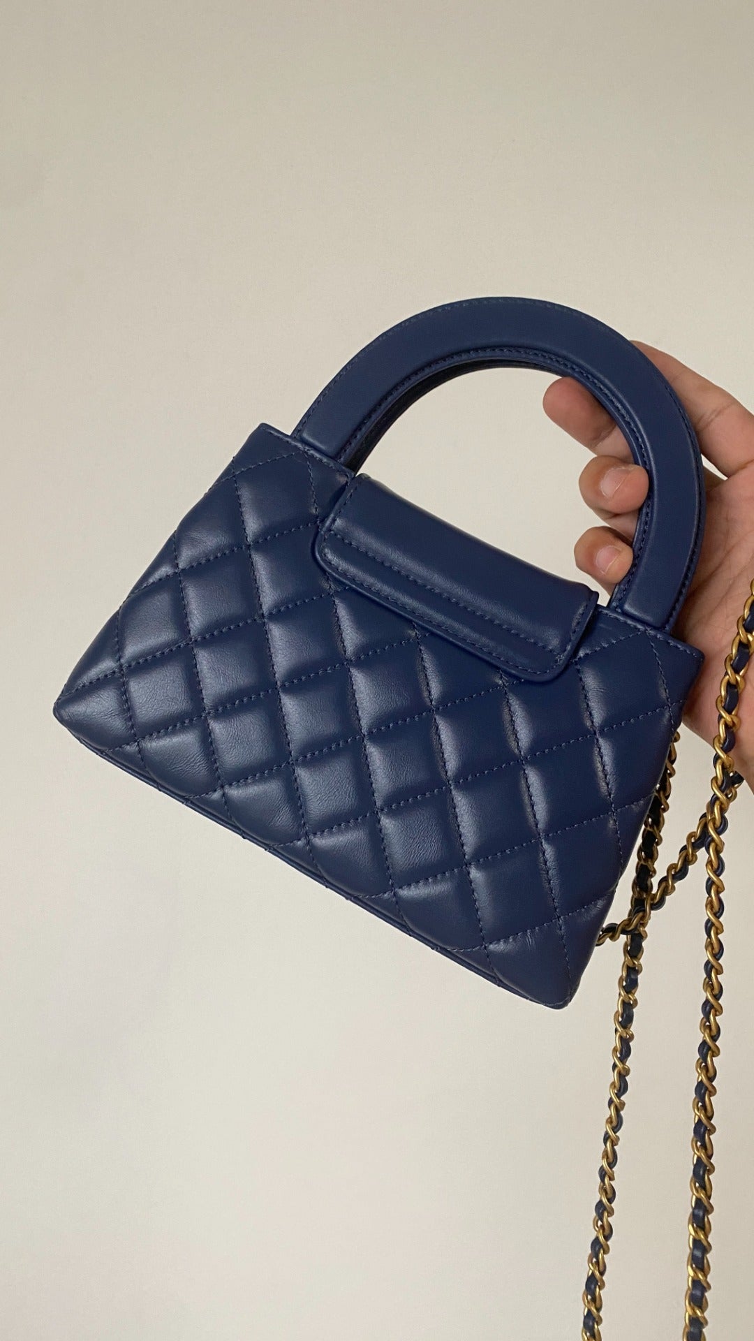 Kelly Bag Navy Blue Lambskin Leather - Level 5