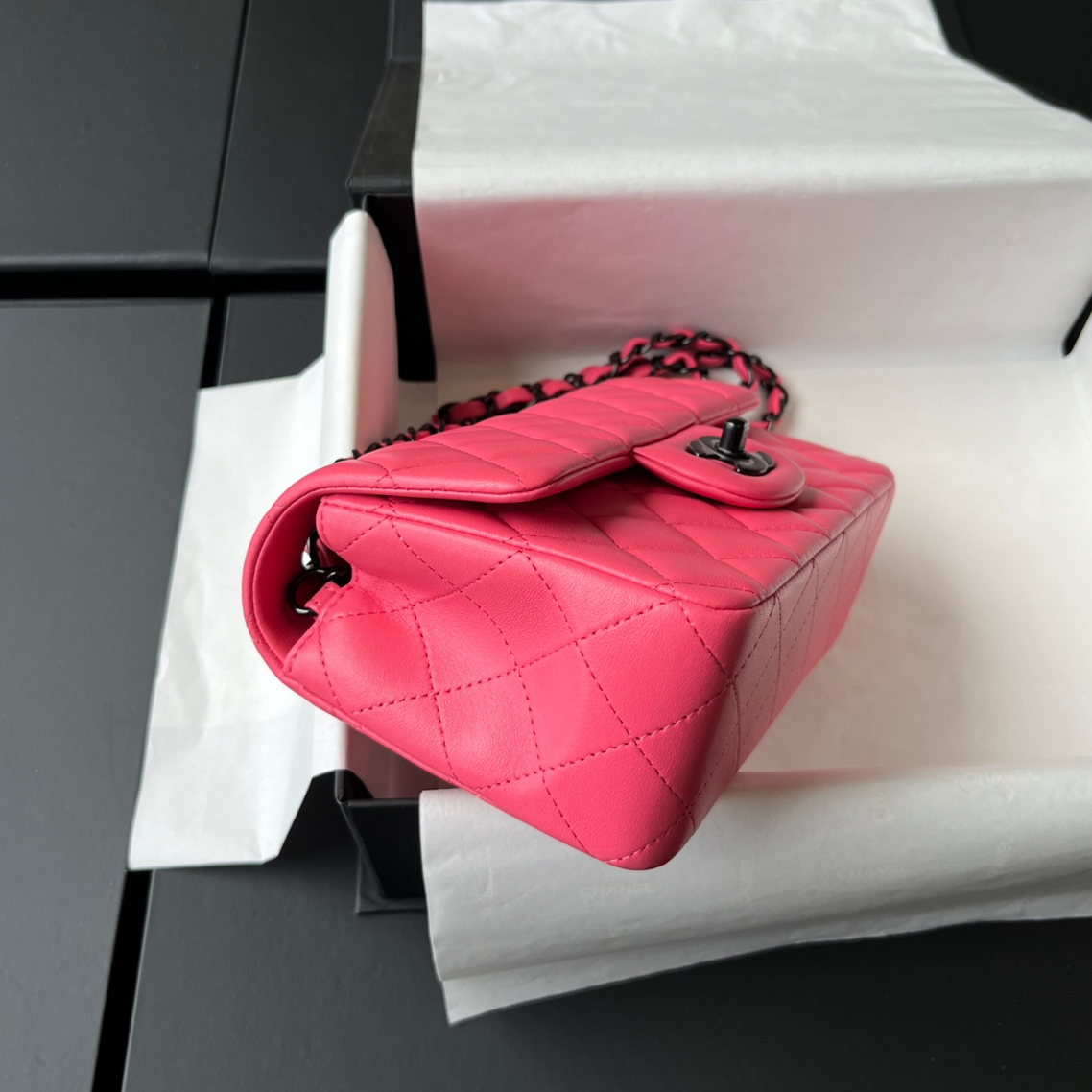 Pink Lambskin Black Hardware Mini Flap Bag CNL - Level X