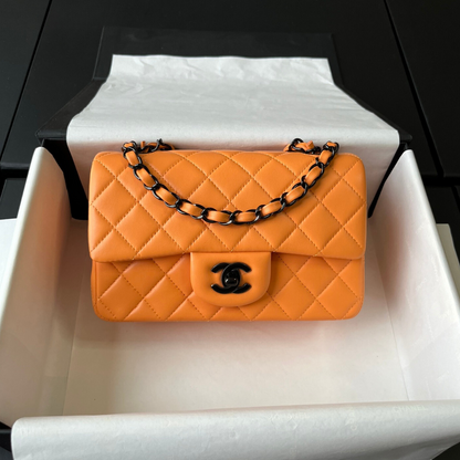 Orange Lambskin Black Hardware Mini Flap Bag CNL - Level X