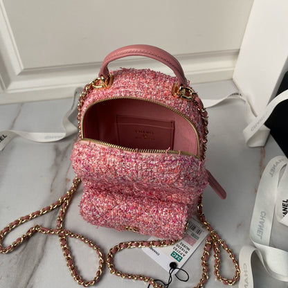 Pink Tweed Top Handle Mini Backpack - Level 5