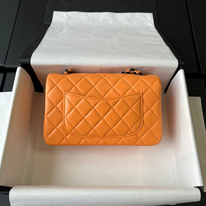 Orange Lambskin Black Hardware Mini Flap Bag CNL - Level X