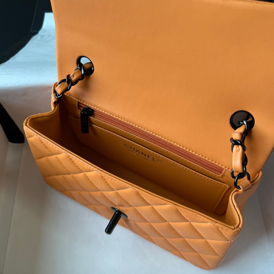 Orange Lambskin Black Hardware Mini Flap Bag CNL - Level X