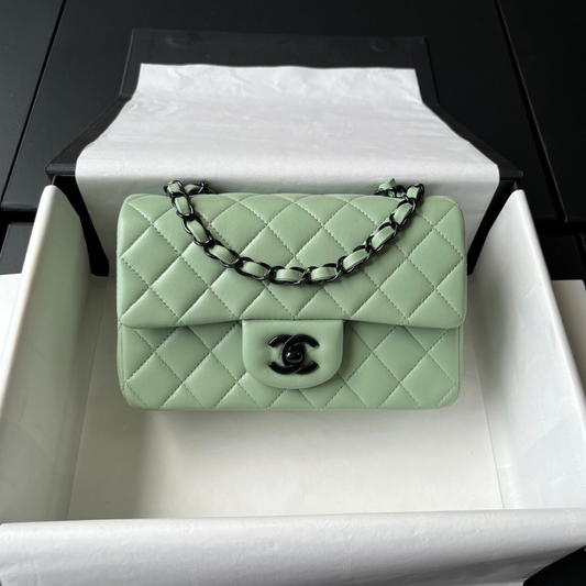 Green Lambskin Black Hardware Mini Flap Bag CNL - Level X