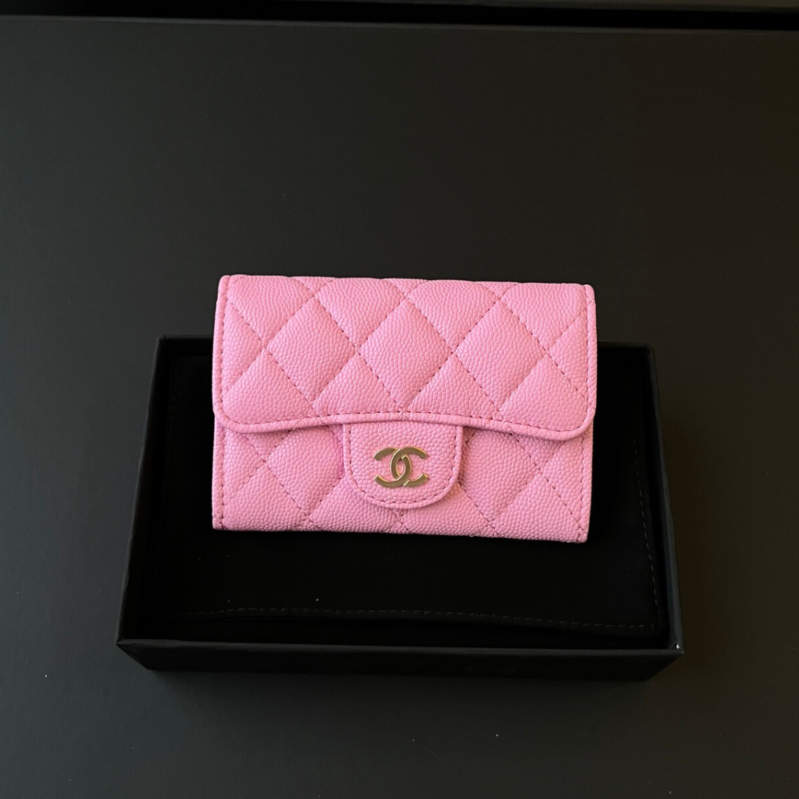 Flap Card Holder Pink Caviar Leather CNL - Level 5