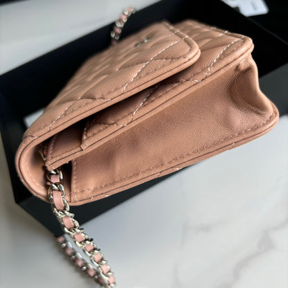 Pink Lambskin Leather Wallet On Chain - Level 5