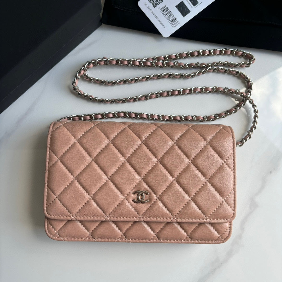 Pink Lambskin Leather Wallet On Chain - Level 5