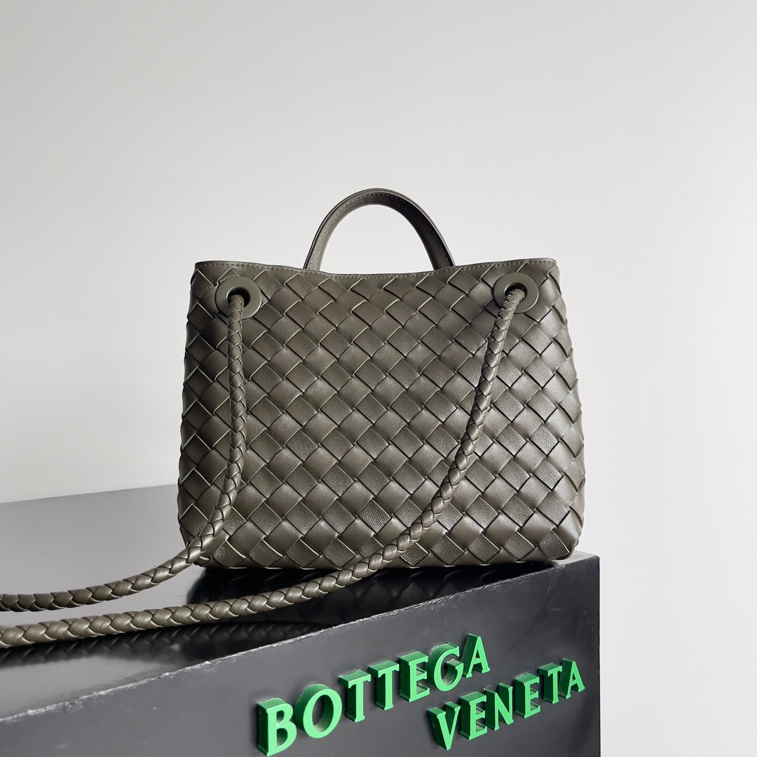 Small Andiamo Tote Dark Green Woven Leather BTV - Level 5