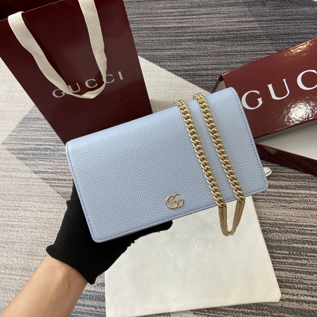 Marmont Wallet On Chain Light Blue Leather - Level 5