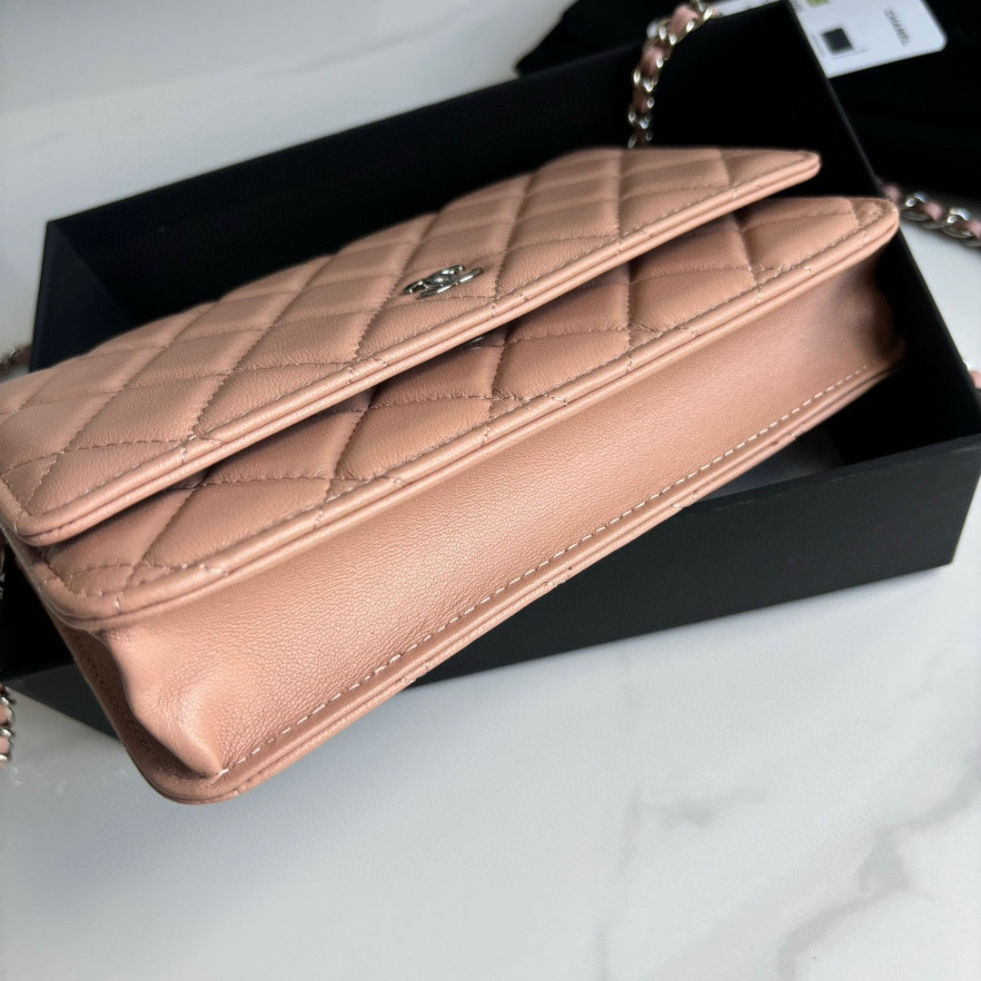 Pink Lambskin Leather Wallet On Chain - Level 5