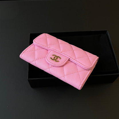 Flap Card Holder Pink Caviar Leather CNL - Level 5