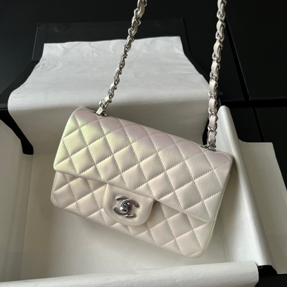 Pearl Iridescent Lambskin Mini Flap Bag CNL - Level X