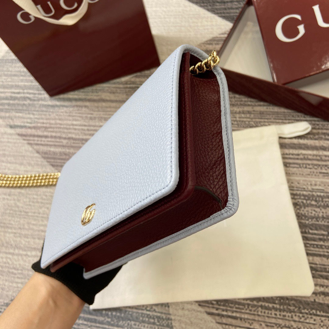 Marmont Wallet On Chain Light Blue Leather - Level 5
