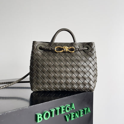 Small Andiamo Tote Dark Green Woven Leather BTV - Level 5