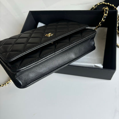 Black Lambskin Leather Wallet On Chain - Level 5