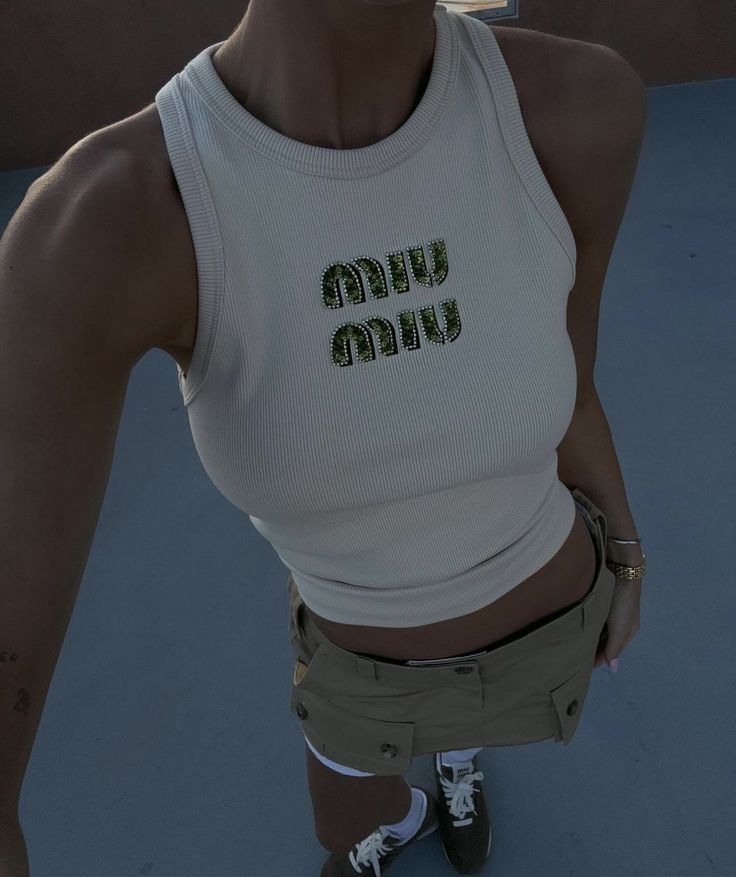 Beaded Embroidery Ribbed Cotton Tank Top