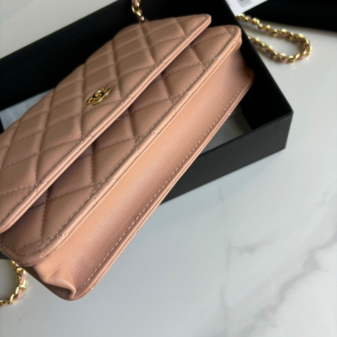 Pink Lambskin Leather Wallet On Chain - Level 5