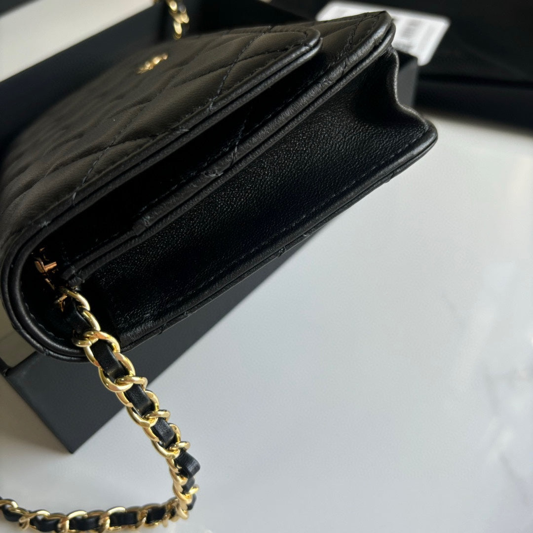 Black Lambskin Leather Wallet On Chain - Level 5