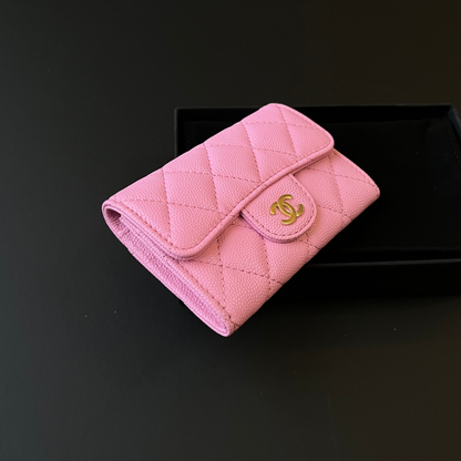 Flap Card Holder Pink Caviar Leather CNL - Level 5