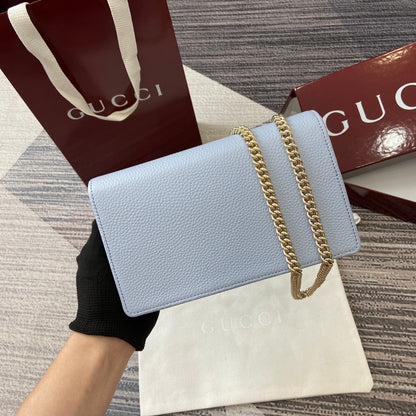 Marmont Wallet On Chain Light Blue Leather - Level 5