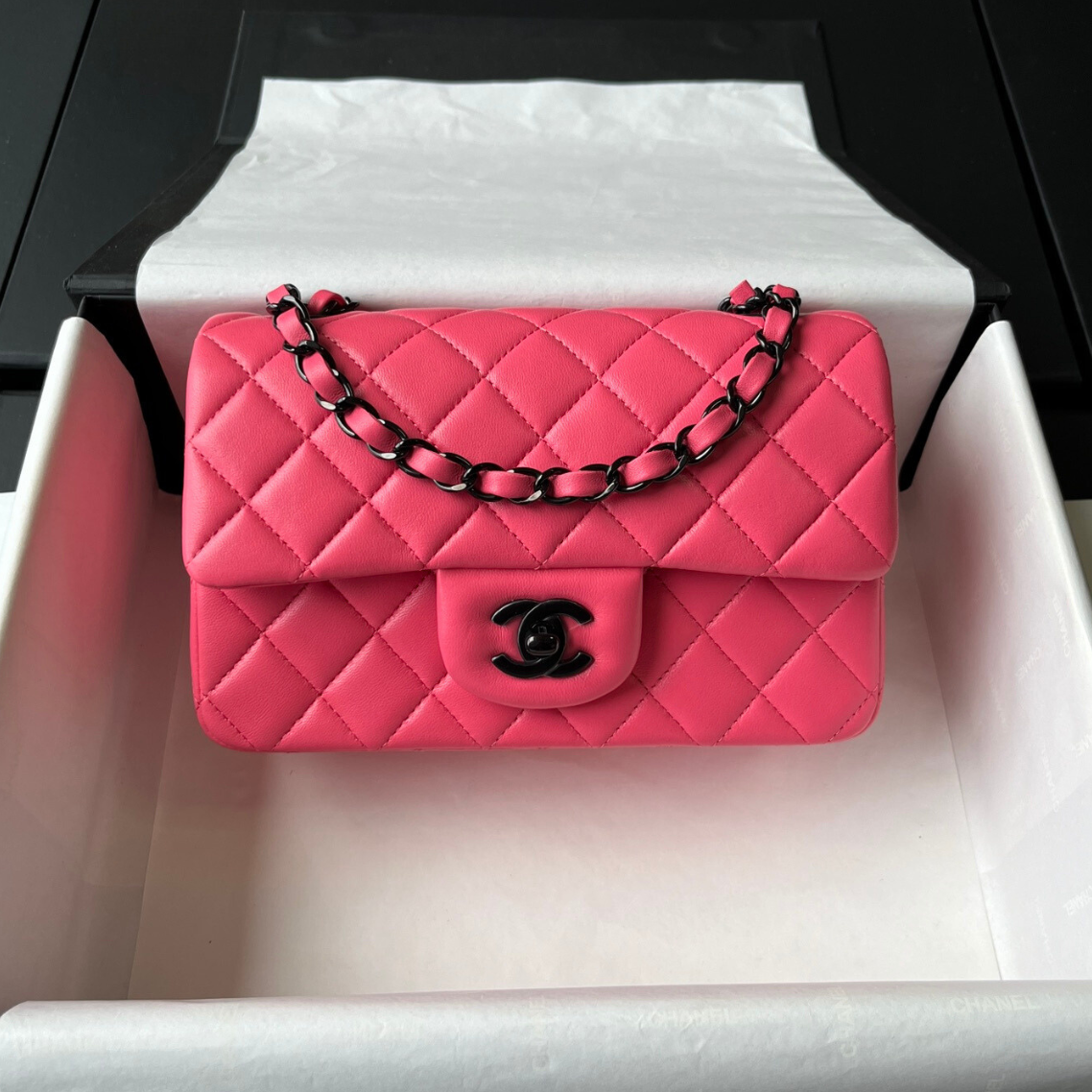 Pink Lambskin Black Hardware Mini Flap Bag CNL - Level X