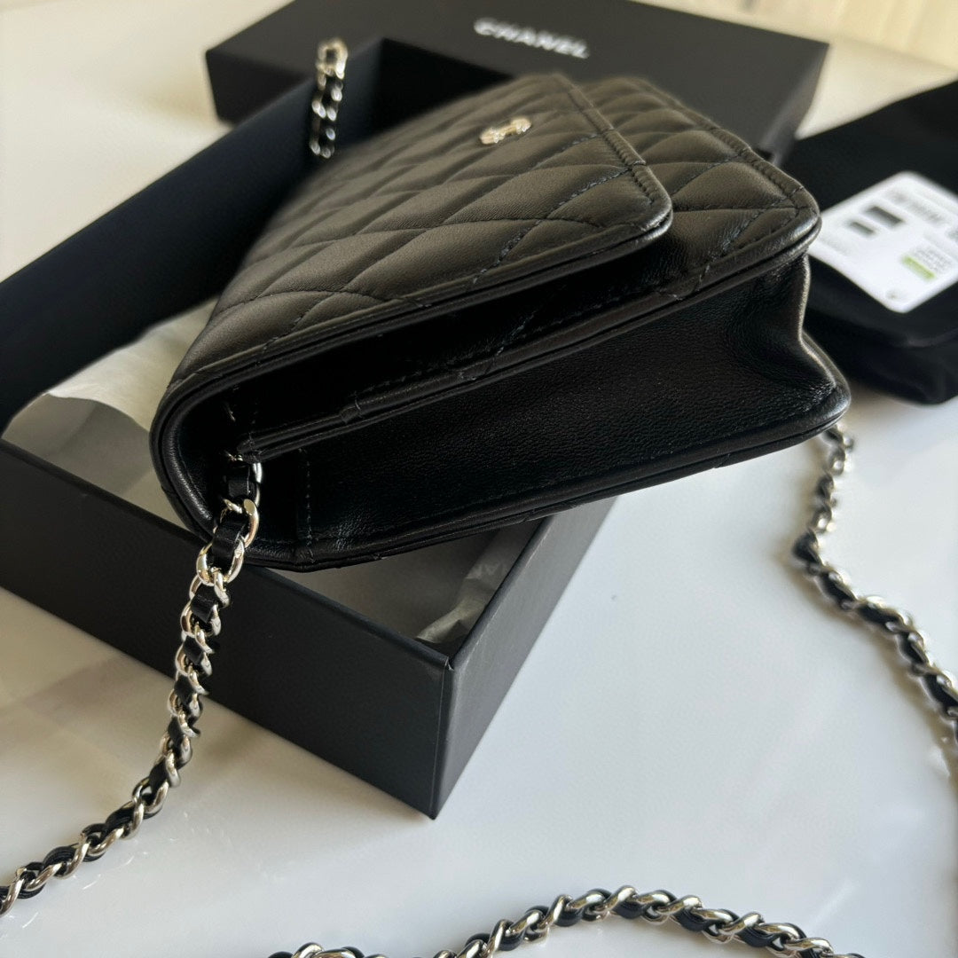 Black Lambskin Leather Wallet On Chain - Level 5