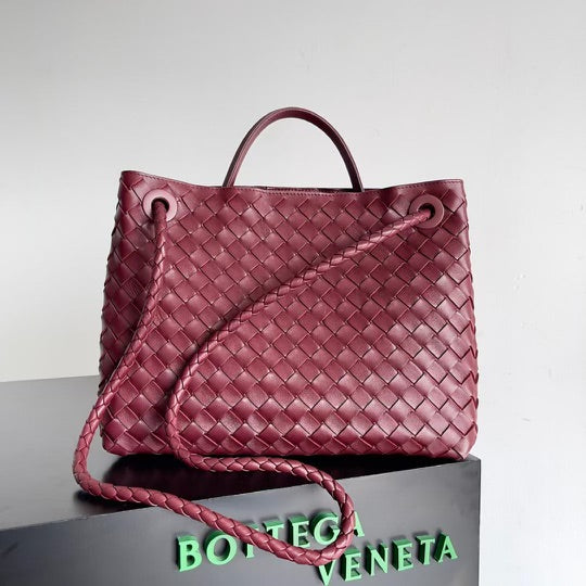 Small Andiamo Tote Dark Red Woven Leather BTV - Level 5