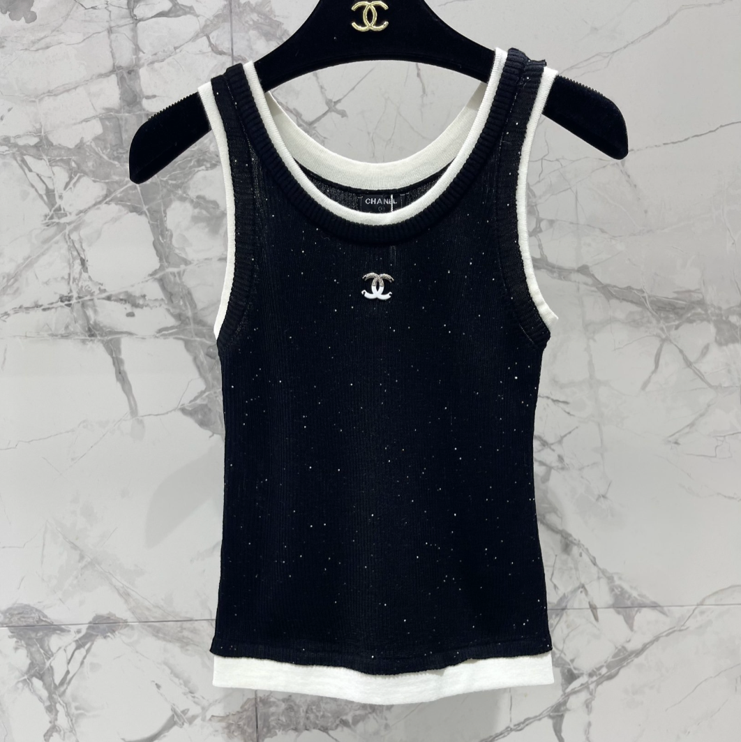 Rhinestone Contrast Knit Tank Top