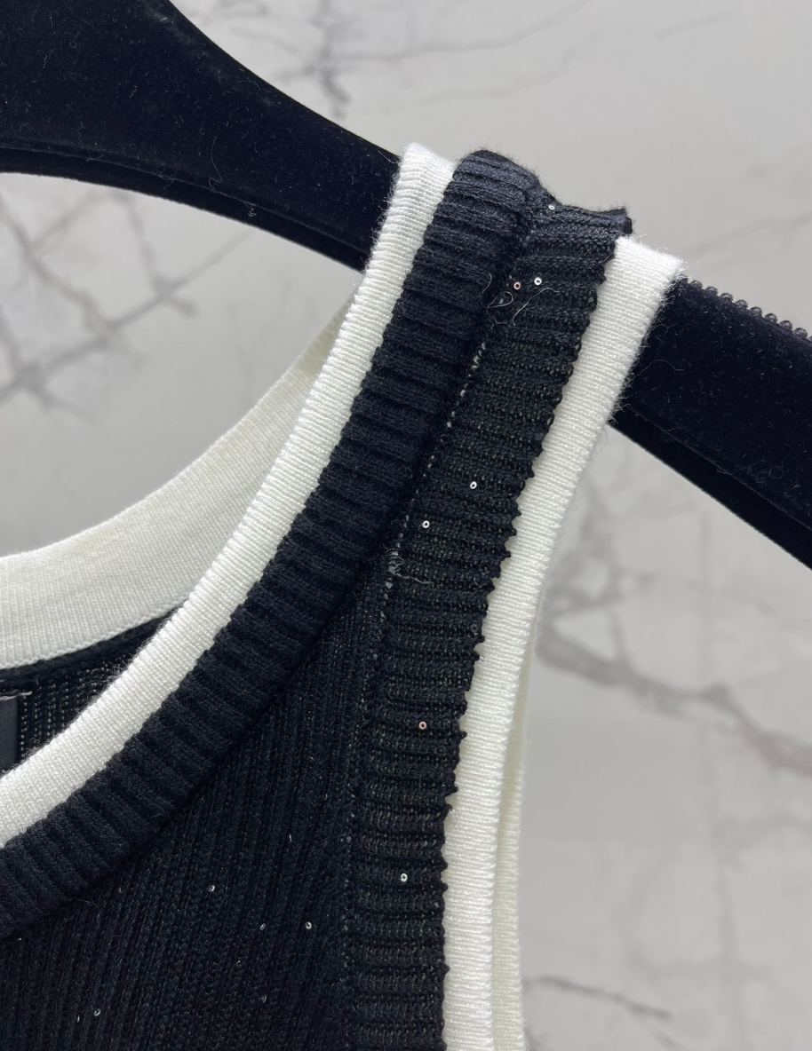 Rhinestone Contrast Knit Tank Top